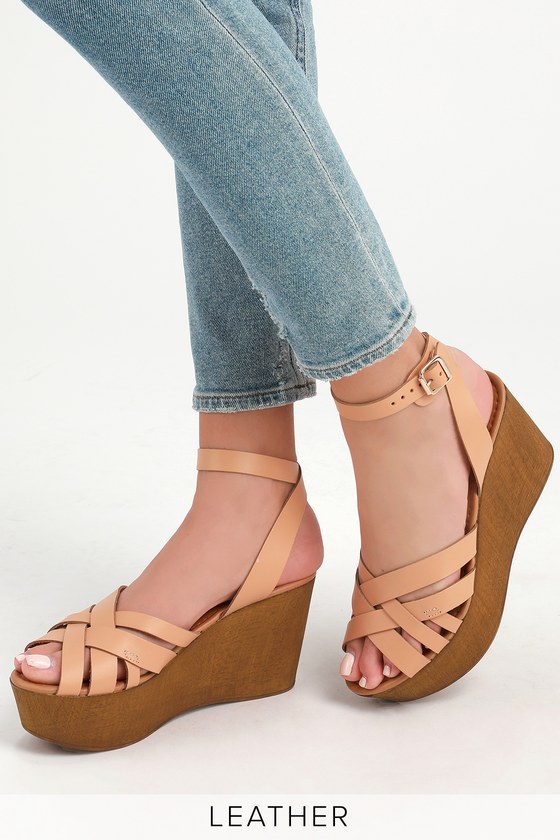 Seychelles High and Low - Tan Vacchetta Leather Platform Wedges