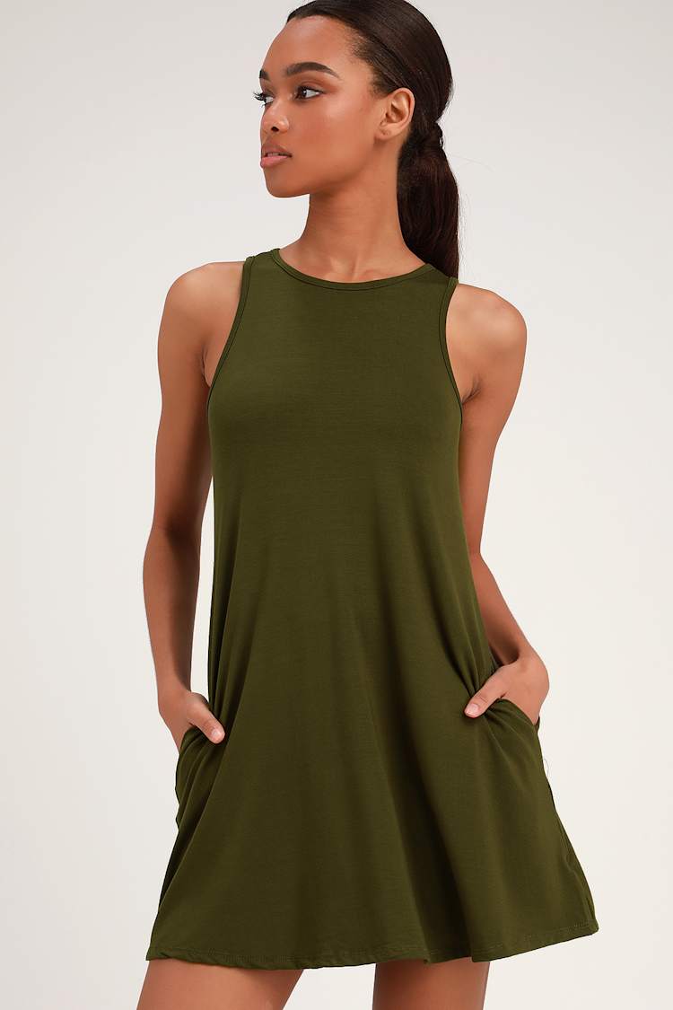 Cute Washed Olive Dress - Green Swing Dress - Green Casual Dress - Lulus Cute Washed Olive Dress - Green Swing Dress - Green Casual Dress - Lulus