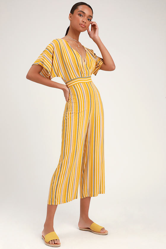 Cute Jumpsuit Mustard Yellow Striped Jumpsuit Casual Jumpsuit Lulus