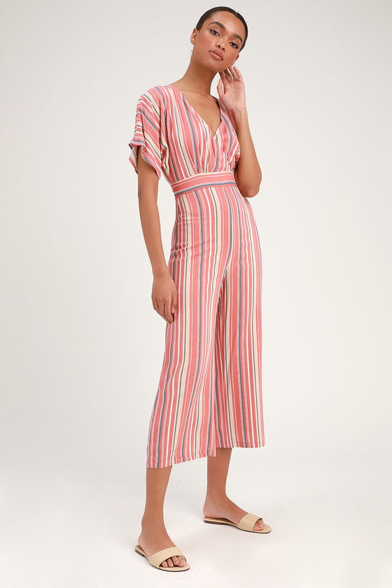 Cute Jumpsuit Rusty Rose Striped Jumpsuit Casual Jumpsuit Lulus