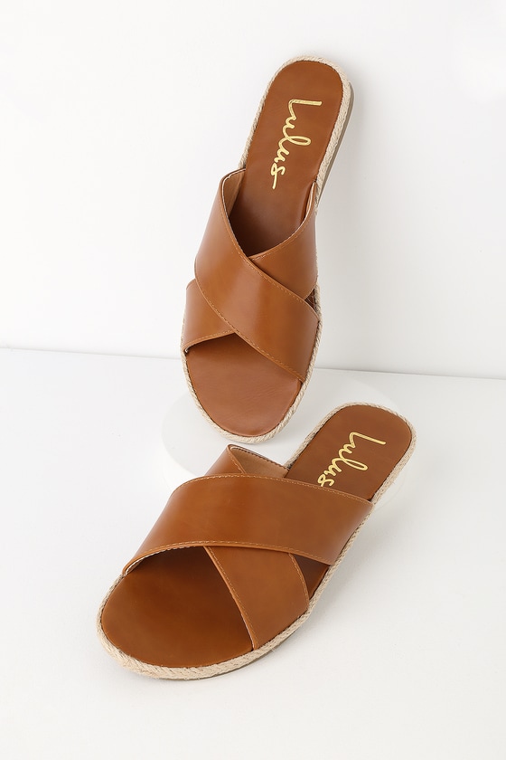 tan leather slip on sandals