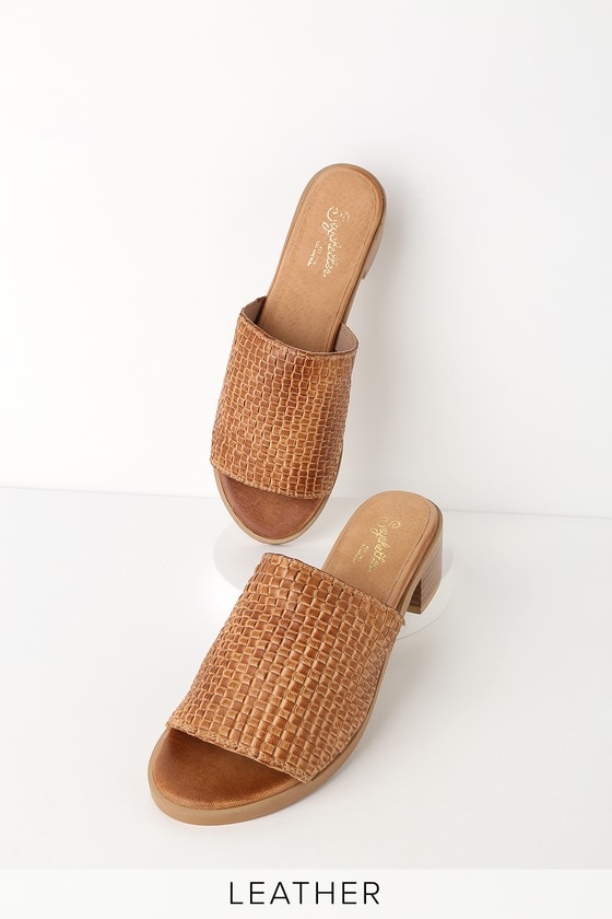 Hard to Find Tan Leather Woven Mules