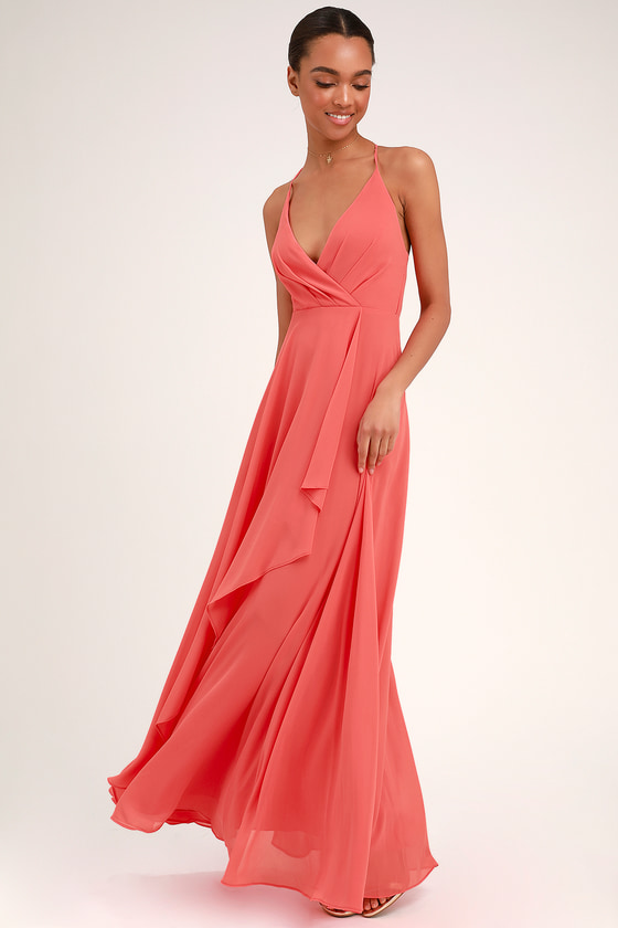 Stunning Maxi Dress - Coral Pink Maxi Dress - Backless Maxi Dress - Lulus
