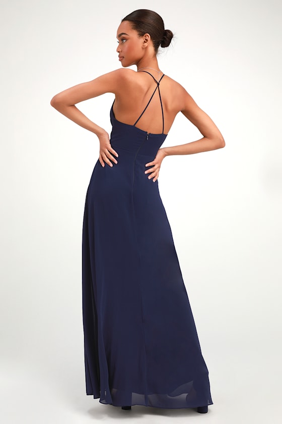 Love Forever Navy Blue Backless Maxi Dress 3