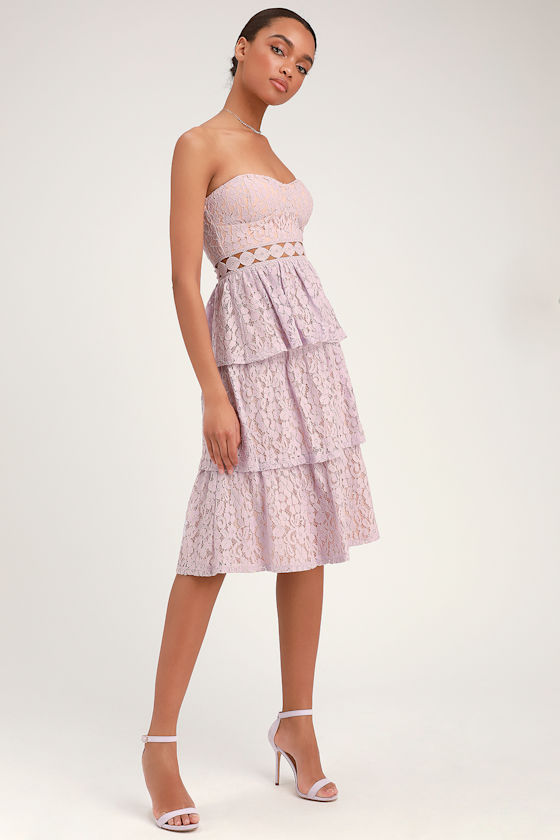 Adorn Lavender Lace Strapless Midi Dress 2