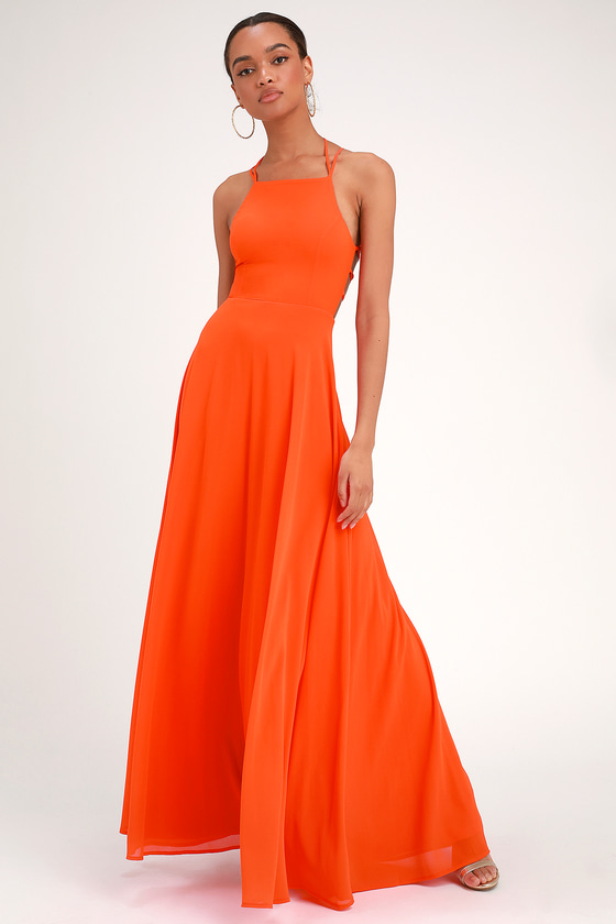 STRAPPY TO BE HERE ORANGE MAXI DRESS LULUS