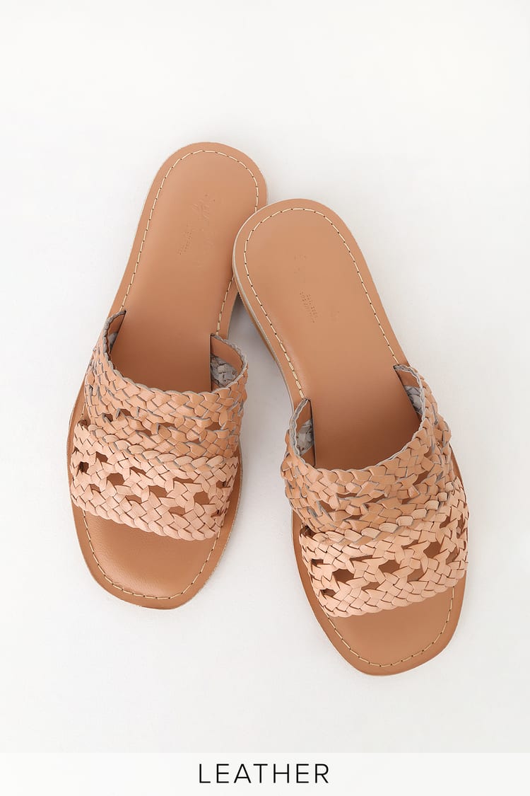 Woven Leather Slide Sandals 