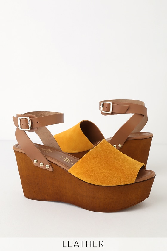 Seychelles Forward - Mustard Wedges - Suede Leather Wedges - Lulus