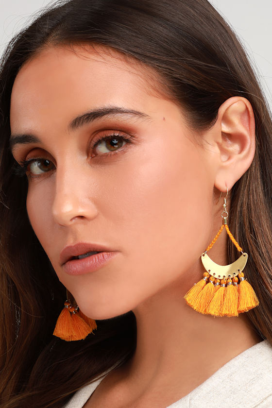 Orange tassel earrings Clearance