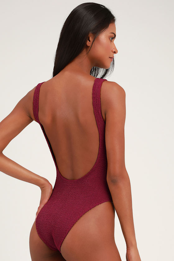The Mara Wine Red Textured Scoop-Back One-Piece Swimsuit 7