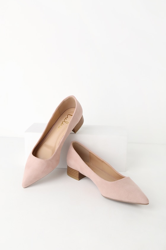 blush suede court shoes