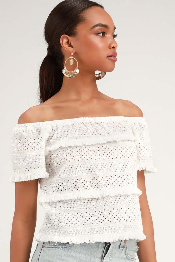 Cute White Eyelet Lace Top - White Lace Top - Fringe Top - Lulus