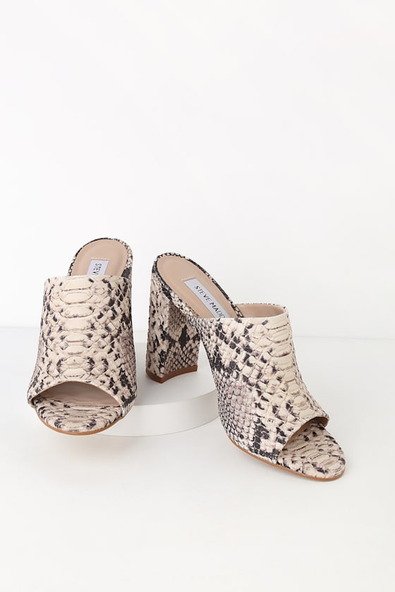 Esmeralda Natural Snake Peep-Toe Mules 2