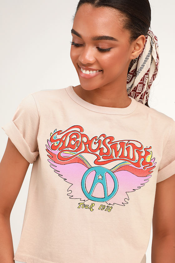 Aerosmith Wings Rebel Beige Cropped Tee 5