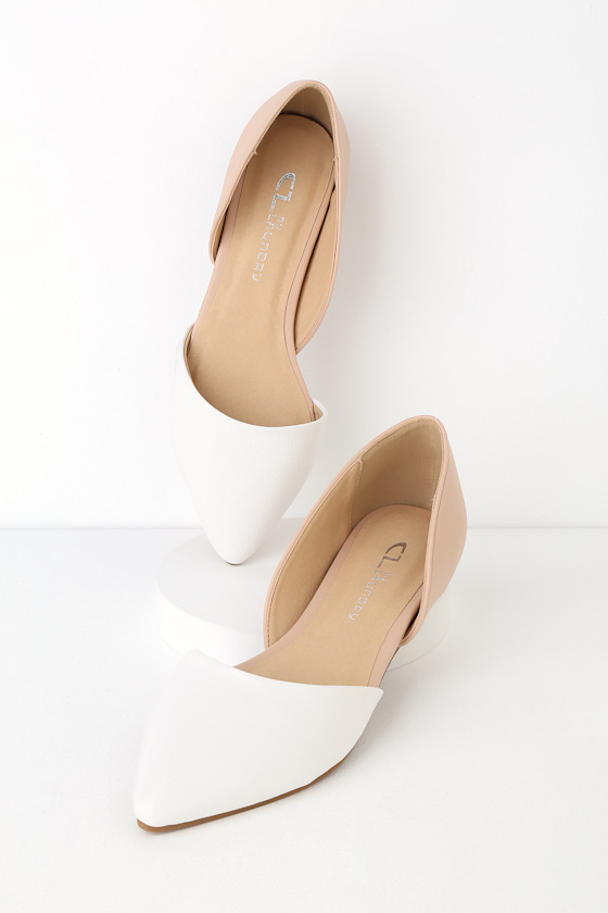 Hearty White and Nude D'Orsay Flats 1