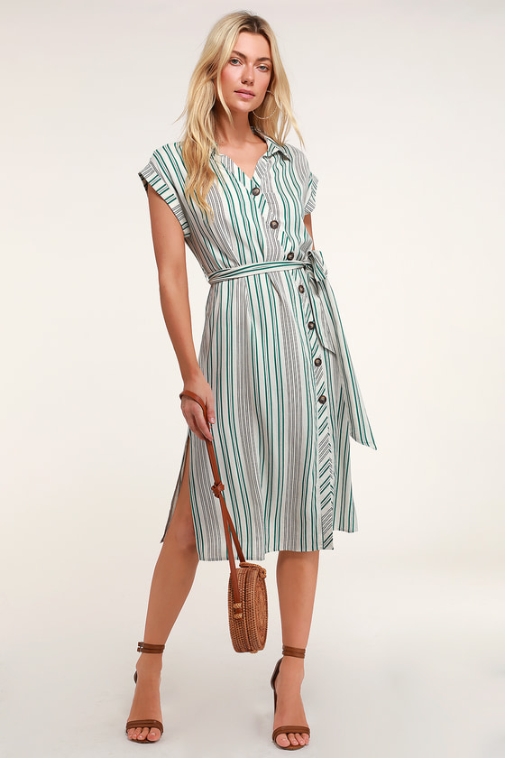 midi striped shirt dress