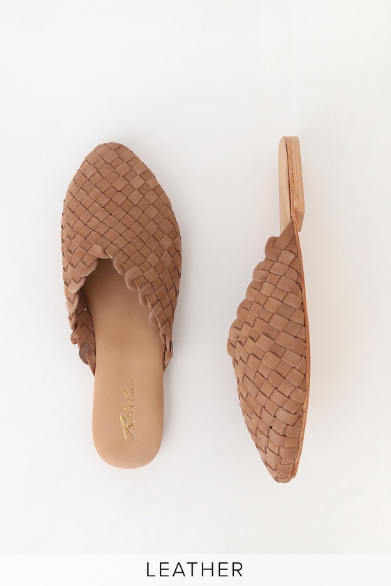 tan woven mules