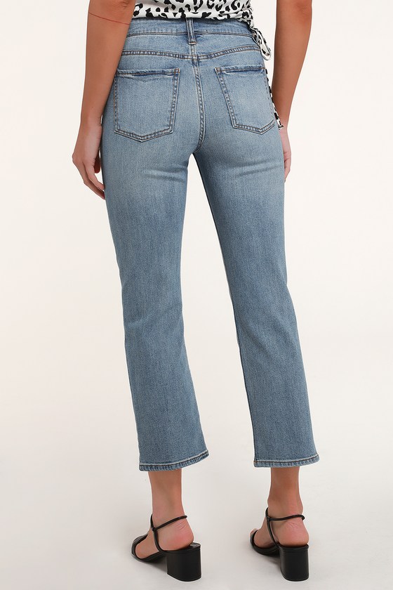 Cute Medium Wash Denim - Straight Leg Denim - High-Waisted Denim