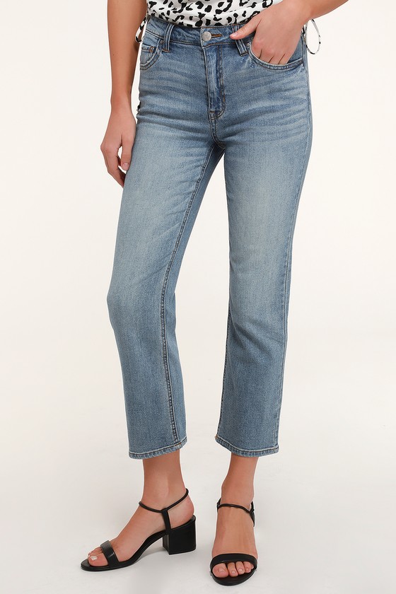 Cute Medium Wash Denim - Straight Leg Denim - High-Waisted Denim - Lulus