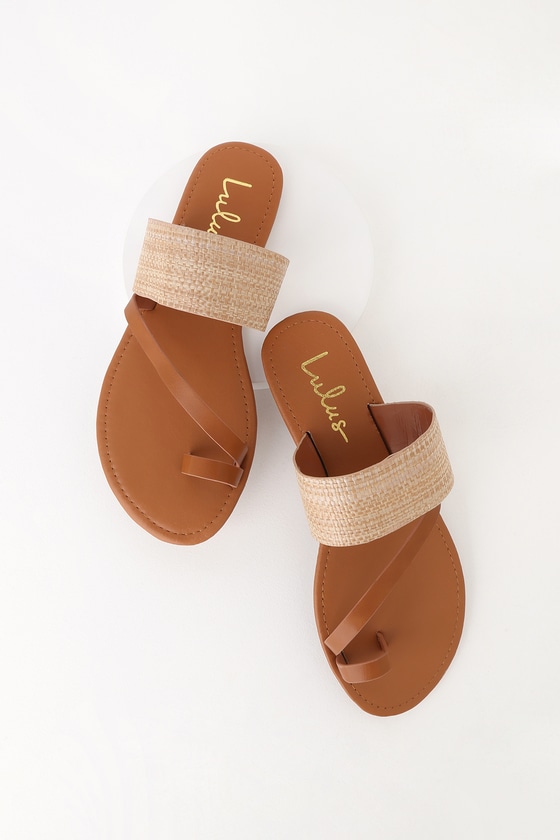 Sand Woven Gingham Flat Sandals - CHARLES & KEITH VN