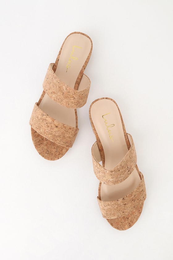 Cute Cork Sandals - Two-Strap Sandals - Slide Sandals - Lulus