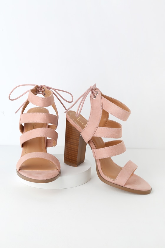 pink suede block heel shoes