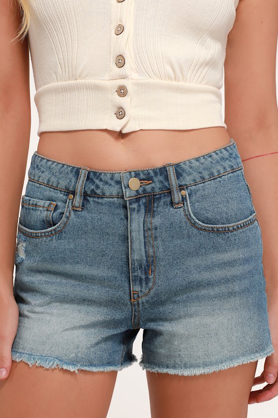 Cute Medium Wash Denim Shorts Cutoff Shorts Jean Shorts Lulus
