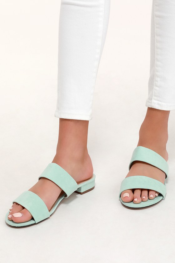 Cute Slide Sandals - Mint Suede Slides - Vegan Slides