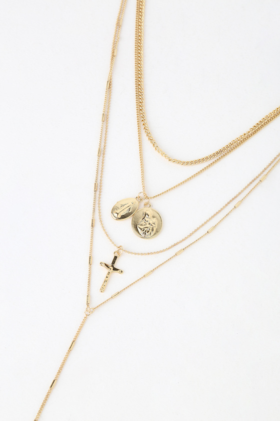 Faith Gold Layered Double Pendant Necklace 1