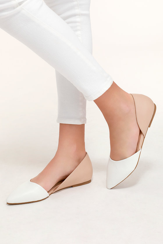 Hearty White and Nude D'Orsay Flats 4