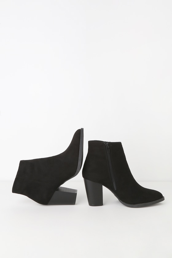 black suede high heel booties