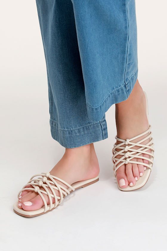 Melanie Cream Knotted Flat Slide Sandals 5