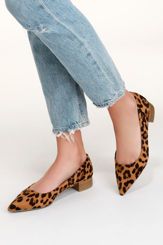 Chic Leopard Suede Low Heesl - Low Pointed-Toe Heel - Low Pumps - Lulus