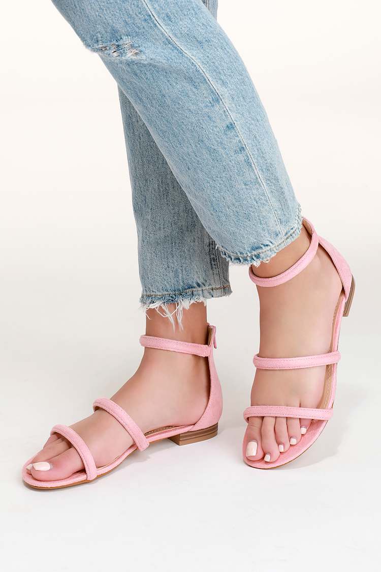 pink dress sandals flat Cute Pink Sandals - Flat Sandals - Vegan Suede Sandals