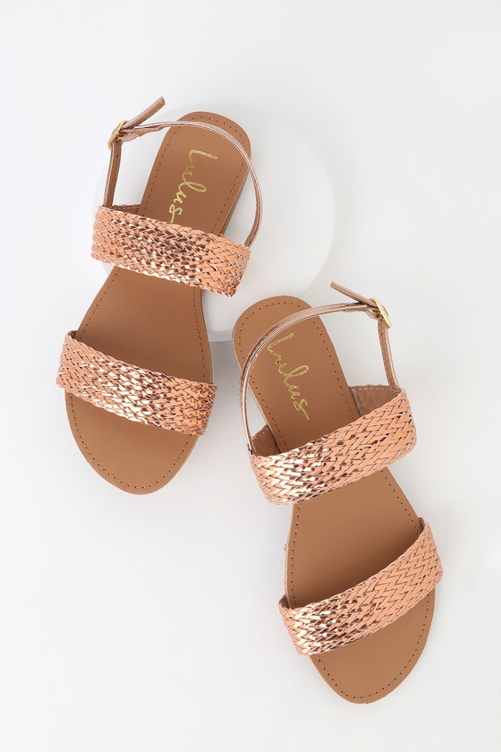 Cute Flat  Sandals  Metallic Rose Gold  Sandals  Woven 