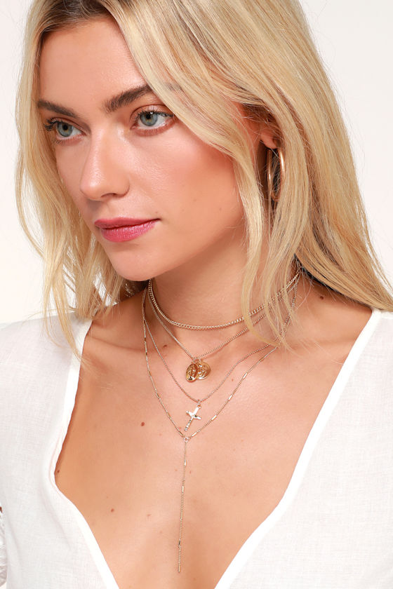 Faith Gold Layered Double Pendant Necklace 4