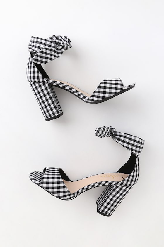 Covington Black and White Gingham Ankle Strap Heels 6