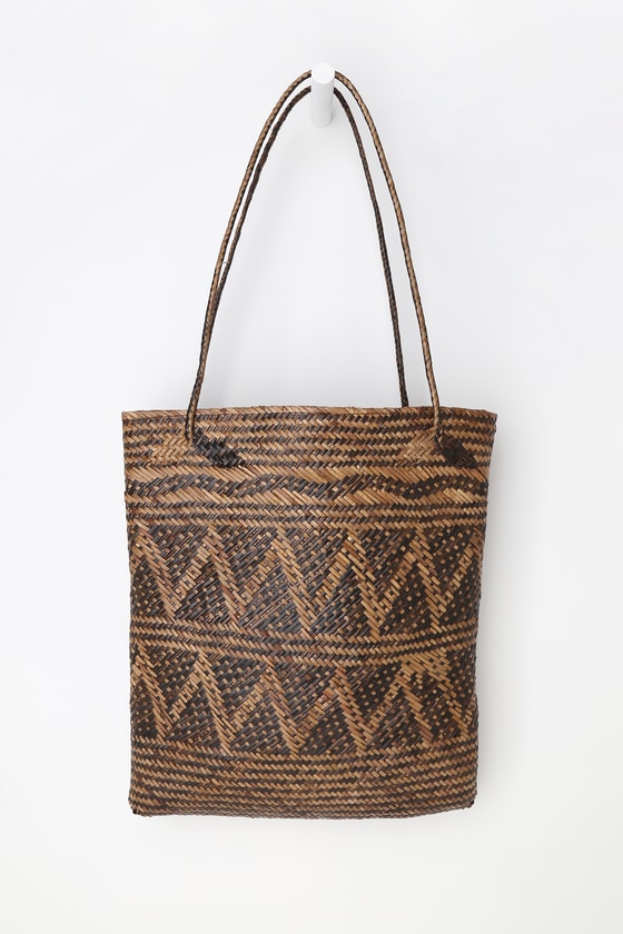 Tinos Brown and Black Woven Tote