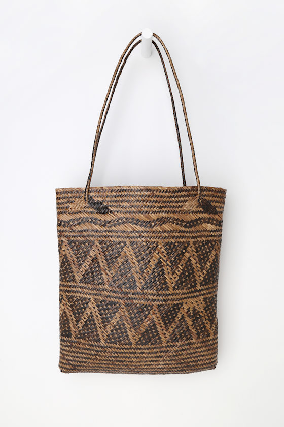 Tinos Brown and Black Woven Tote 1