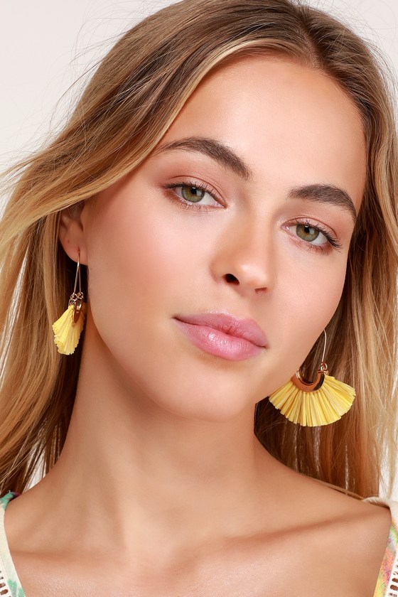 yellow fan earrings