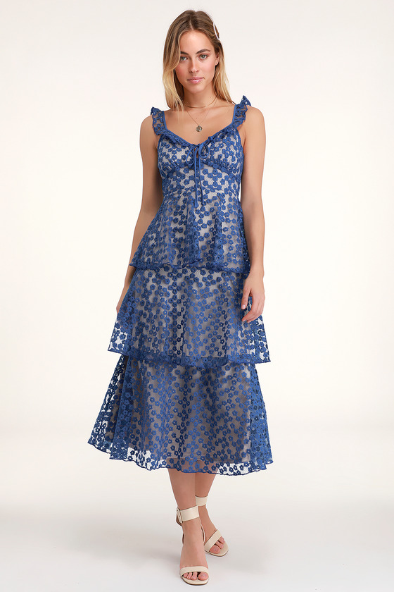 royal blue embroidered dress