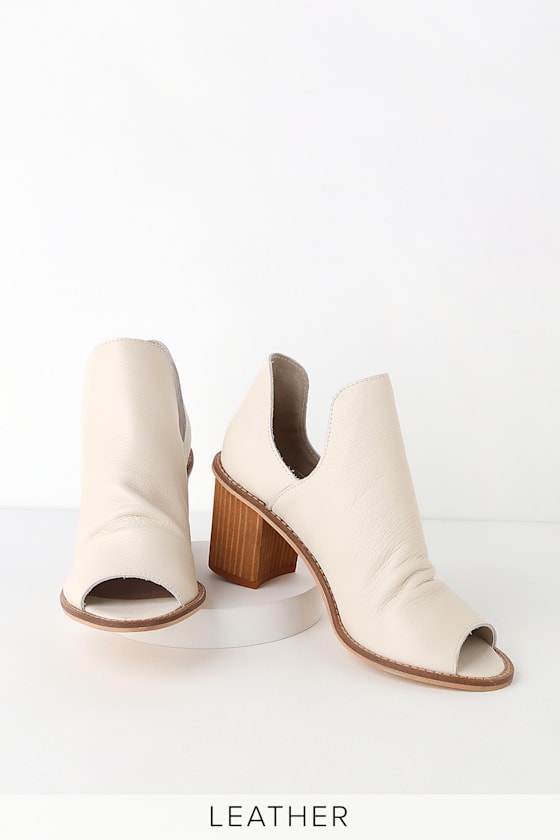 Carlita Ecru Leather Peep-Toe Booties 7