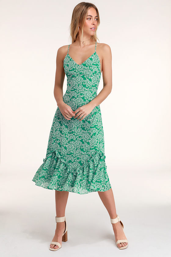 Flirty Fleurs Green Floral Print Midi Dress 1
