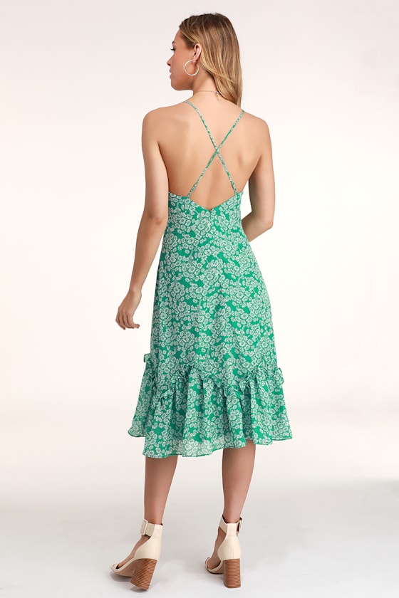 Flirty Fleurs Green Floral Print Midi Dress 4