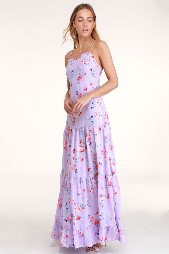 Melissa Lavender Floral Print Tiered Maxi Dress 2