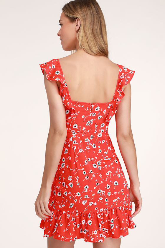 On the Patio Red Floral Print Ruffled Mini Dress 3