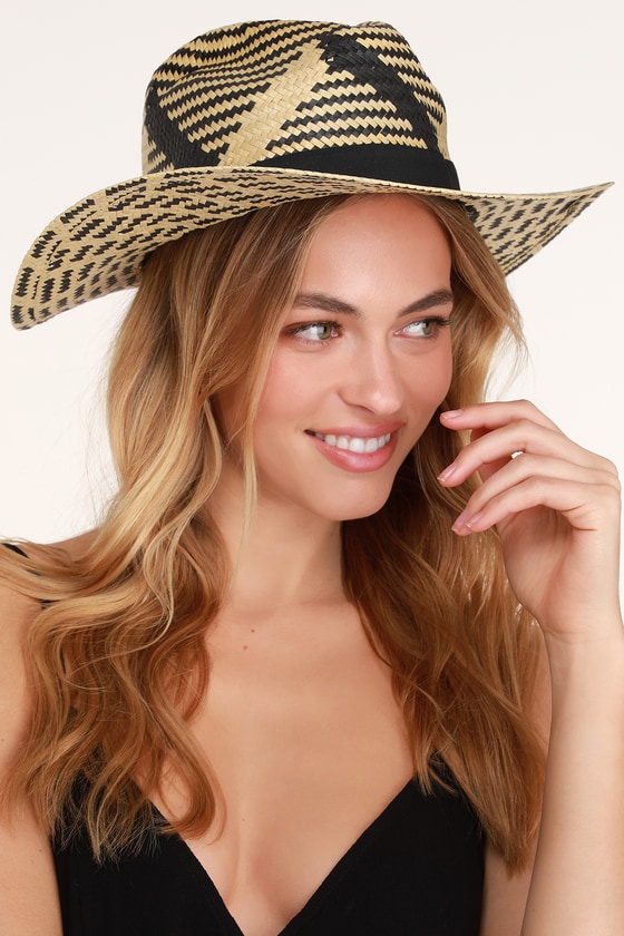 Cute Beige and Black Hat - Woven Straw Hat - Fedora Hat - Sun Hat - Lulus