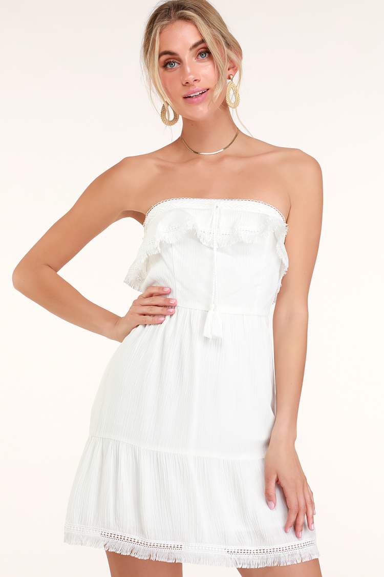 Boho Dress - White Crochet Dress - Strapless Dress - Mini Dress - Lulus