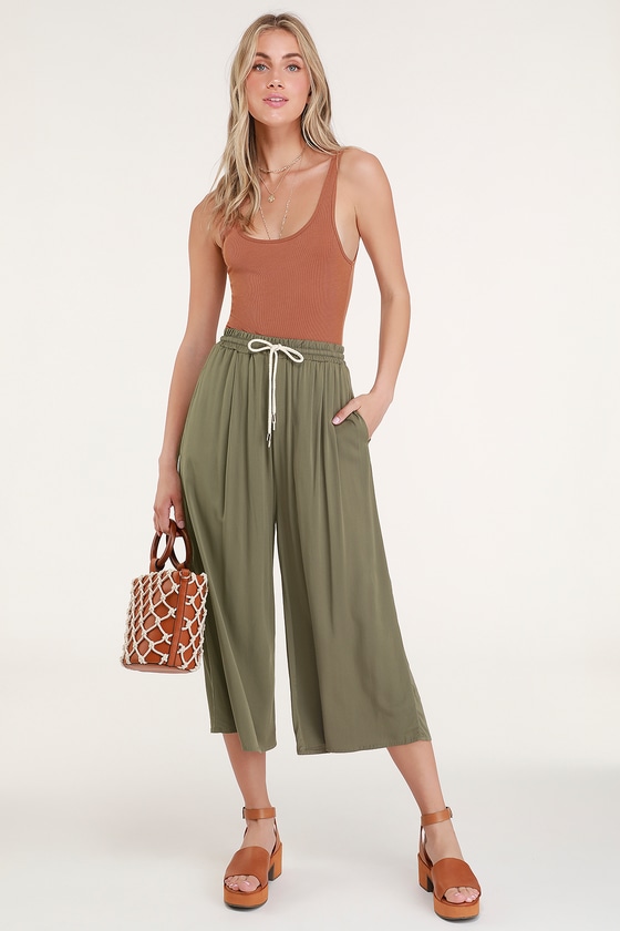 Cute Olive Green Pants Culotte Pants Wide Leg Pants Cute Olive Green Pants Culotte Pants Wide Leg Pants