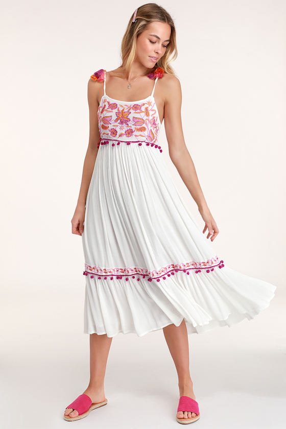 First Bloom Ivory Embroidered Sleeveless Midi Dress 1
